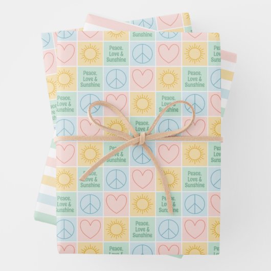Kleurrijke pastel vrede, liefde, zonneschijn vakan inpakpapier vel (In situ)