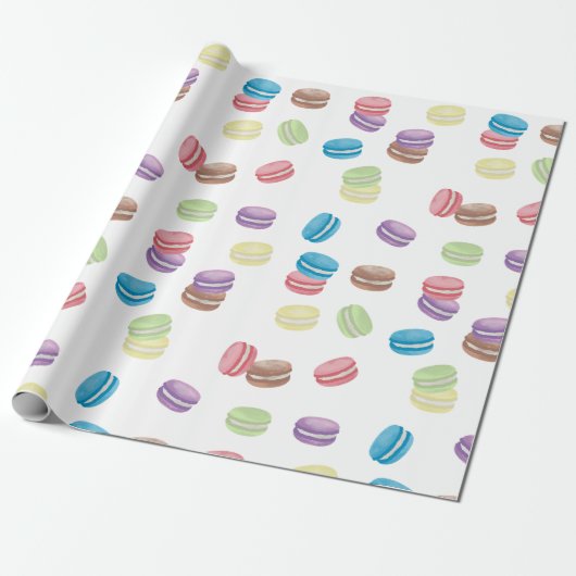Kleurrijke Pastel Waterverf Franse Macarons Cadeaupapier (Uitgerold)