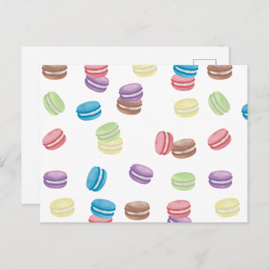 Kleurrijke Pastel Waterverf Franse Macarons Feestdagenkaart (Voorkant / Achterkant)