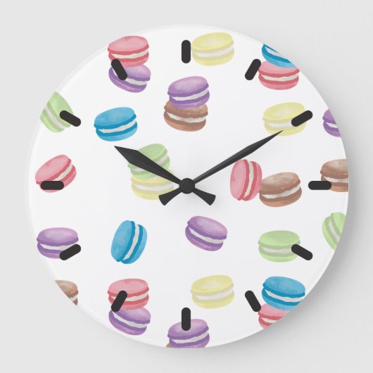 Kleurrijke Pastel Waterverf Franse Macarons Grote Klok (Voorkant)