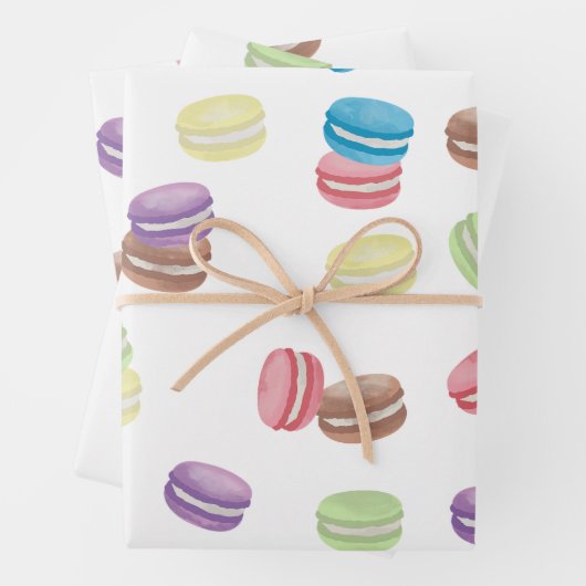Kleurrijke Pastel Waterverf Franse Macarons Inpakpapier Vel (In situ)
