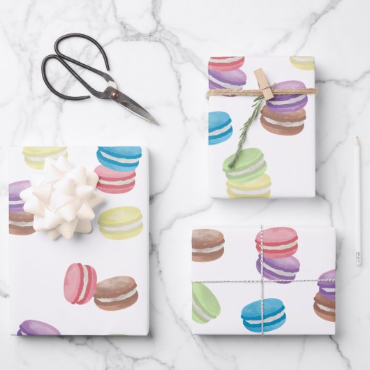 Kleurrijke Pastel Waterverf Franse Macarons Inpakpapier Vel (Voorkant)