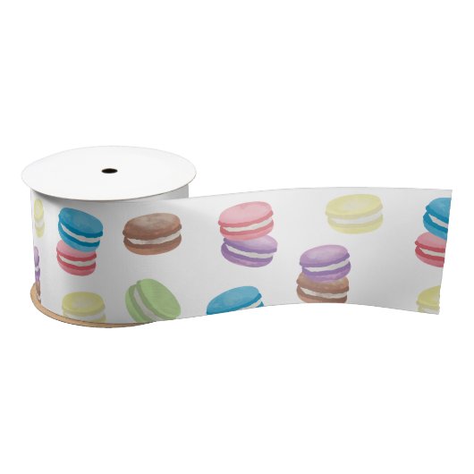 Kleurrijke Pastel Waterverf Franse Macarons Satijnen Lint (Spoel)