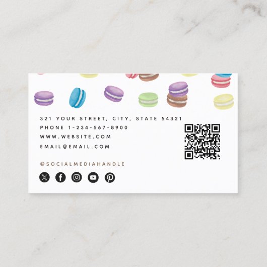 Kleurrijke Pastel Waterverf Macarons banketbakker Visitekaartje (Achterkant)
