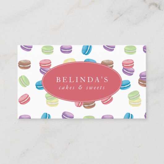 Kleurrijke Pastel Waterverf Macarons banketbakker Visitekaartje (Voorkant)