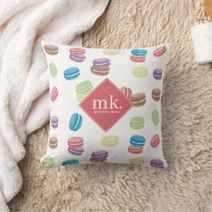 Kleurrijke Pastel Waterverf Macarons Monogram Kussen