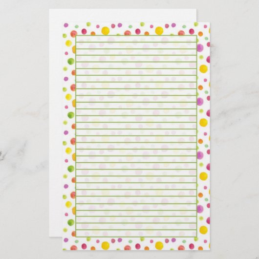 Kleurrijke pastel Waterverf Stippen gevoerd Briefpapier (Voorkant / Achterkant)