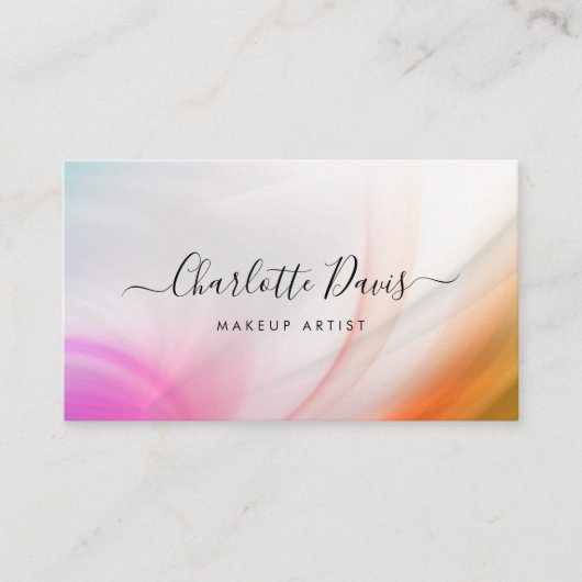Kleurrijke Pastel Waves Zwart Script Visitekaartje (Voorkant)