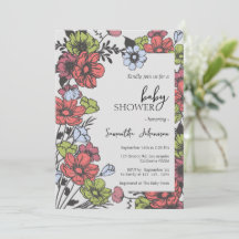 Kleurrijke Pastel Wildflower Baby shower Invitatio