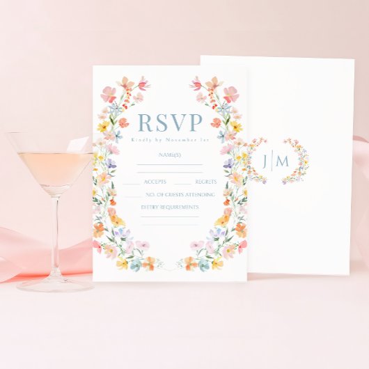 Kleurrijke Pastel Wildflower Boho Wedding RSVP kaa