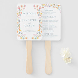 Kleurrijke Pastel Wildflower Meadow Wedding Progra Handwaaier