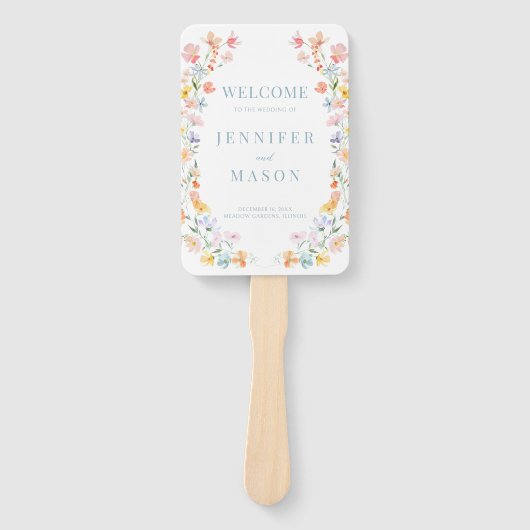 Kleurrijke Pastel Wildflower Meadow Wedding Progra Handwaaier (Voorkant)