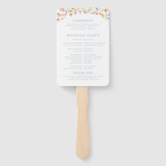 Kleurrijke Pastel Wildflower Meadow Wedding Progra Handwaaier (Achterkant)