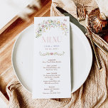 Kleurrijke Pastel Wildflowers Bruiloft Menu Kaart<br><div class="desc">Deze prachtige menukaarten geven een perfecte touch aan uw bruiloft / speciale gelegenheid. Het elegante ontwerp is voorzien van zachte waterverf lentebloemen,  aangevuld met een moderne typografie.</div>