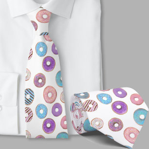 Kleurrijke pastelkleurige donut roze en blauwe ill stropdas