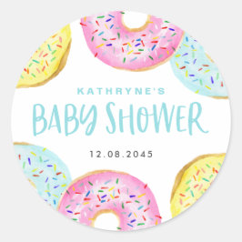 Kleurrijke Pastelkleurige Strooidonuts Baby Shower Ronde Sticker