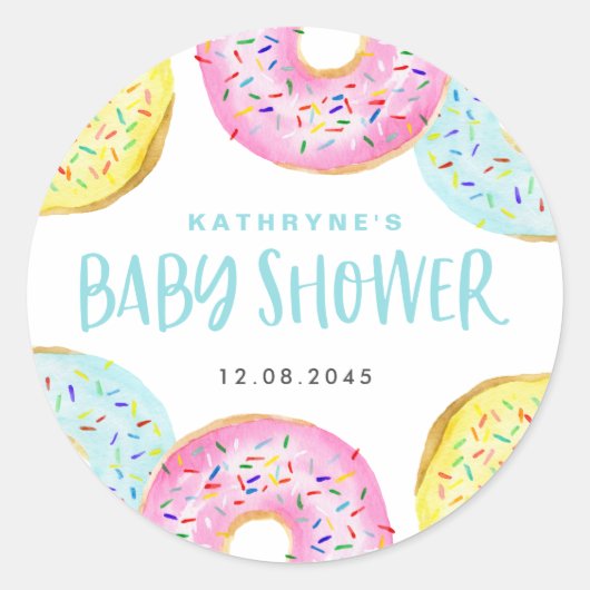 Kleurrijke Pastelkleurige Strooidonuts Baby Shower Ronde Sticker (Voorkant)
