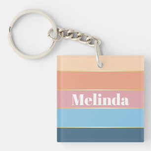 Kleurrijke Pastell Goud Gepersonaliseerde Kleurstr Sleutelhanger