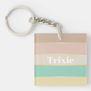 Kleurrijke Pastell Goud Gepersonaliseerde Kleurstr Sleutelhanger