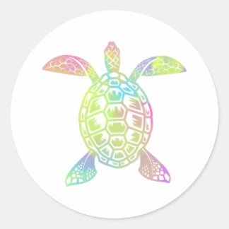 Kleurrijke pastelregenboogschildpad zee ronde sticker