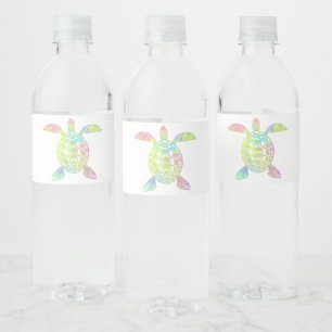 Kleurrijke pastelregenboogschildpad zee waterfles etiket