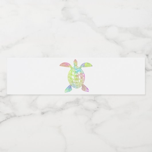 Kleurrijke pastelregenboogschildpad zee waterfles etiket (Enkel label)