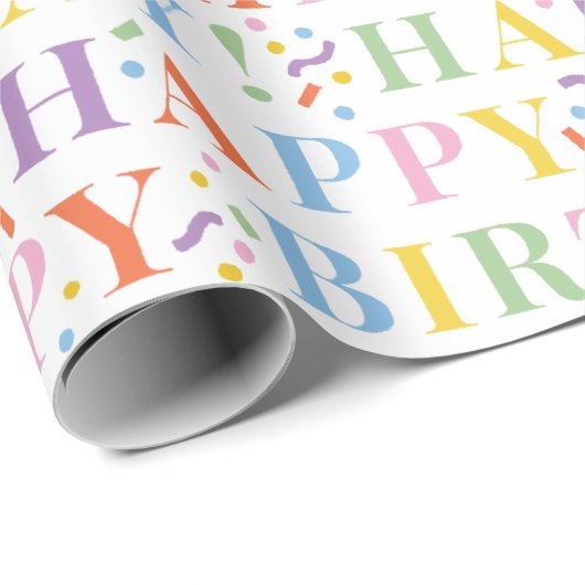 Kleurrijke Pastels Happy Birthday en Confetti Cadeaupapier (Rol Hoek)