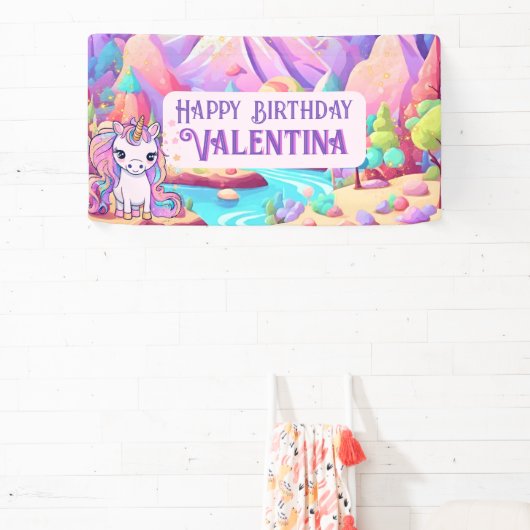 Kleurrijke Pastels Magische Schattigee Eenhoorn Ve Spandoek (Insitu)