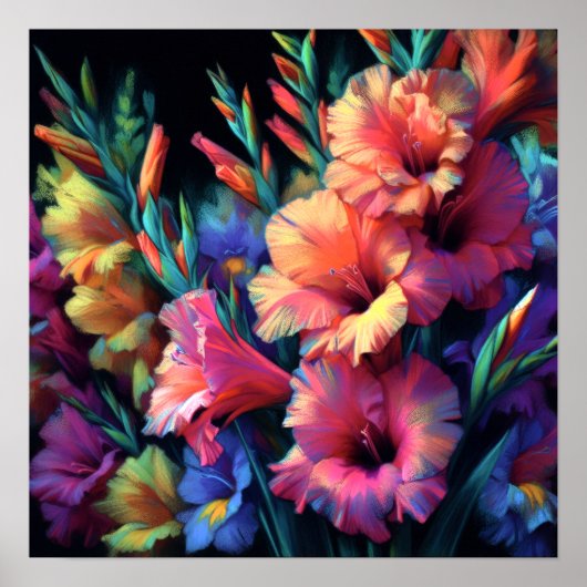 Kleurrijke pasteltekening gladiolen poster (Voorkant)