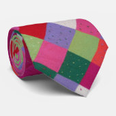 kleurrijke patchwerkvierkantjes brei stropdas (Opgerold)