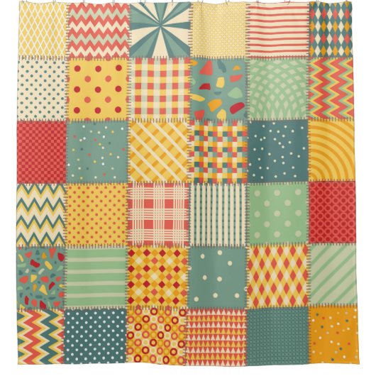 Kleurrijke patchwork: abstracte naadloze ornamente douchegordijn (Voorkant)