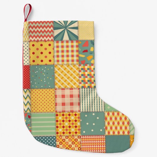 Kleurrijke patchwork: abstracte naadloze ornamente kleine kerstsok (Voorkant)