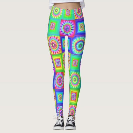 Kleurrijke patchwork bloemleggings leggings (Voorkant)