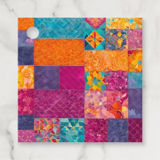 Kleurrijke Patchwork Deken Kunst Cadeaublaadjes Bedankjes Labels (Voorkant)