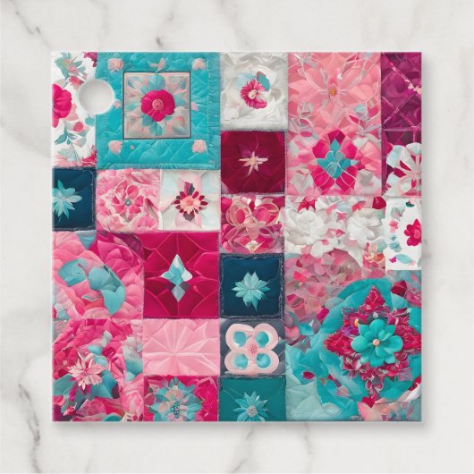 Kleurrijke Patchwork Deken Kunst Cadeaublaadjes Bedankjes Labels (Voorkant)
