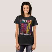 Kleurrijke Patchwork Huizen Textielkunst T-shirt (Voorkant volledig)
