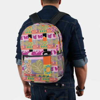 Kleurrijke patchwork ingelijst vintage bedrukte rugzak