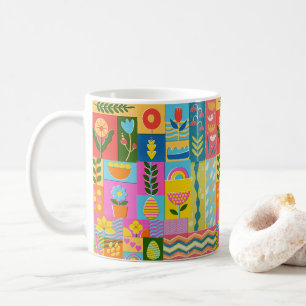 Kleurrijke patchwork ingelijst vintage koffiemok