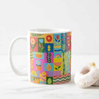 Kleurrijke patchwork ingelijst vintage koffiemok