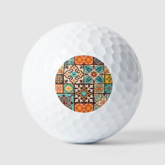 Kleurrijke Patchwork Islam Motieven Tegel Golfballen (Voorkant)
