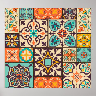 Kleurrijke Patchwork Islam Motieven Tegel Poster