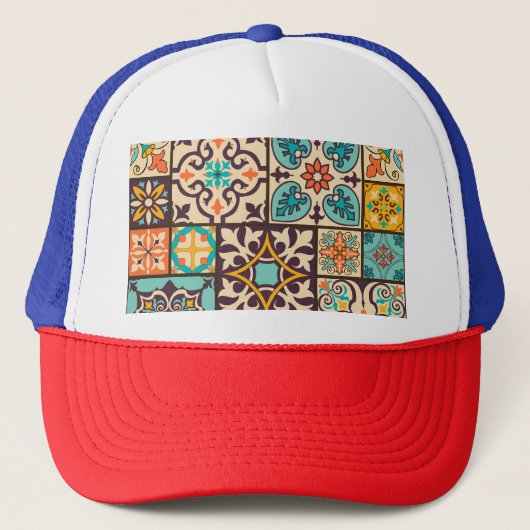 Kleurrijke Patchwork Islam Motieven Tegel Trucker Pet (Voorkant)