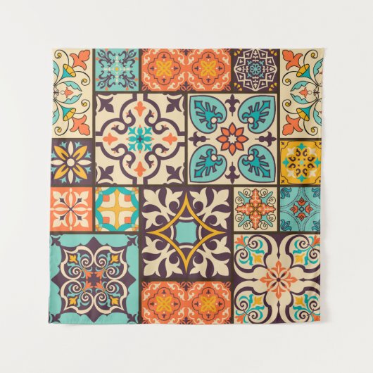 Kleurrijke Patchwork Islam Motieven Tegel Wandkleed (Voorkant)