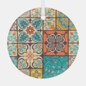 Kleurrijke Patchwork Islamitische Majolica Tegel Glas Ornament (Voorkant)