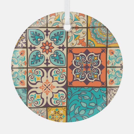 Kleurrijke Patchwork Islamitische Majolica Tegel Glas Ornament (Voorkant)