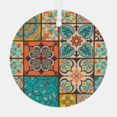 Kleurrijke Patchwork Islamitische Majolica Tegel Glas Ornament (Achterkant)