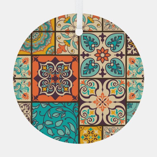 Kleurrijke Patchwork Islamitische Majolica Tegel Glas Ornament (Achterkant)