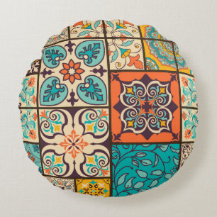Kleurrijke Patchwork Islamitische Majolica Tegel Rond Kussen