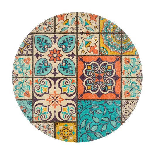 Kleurrijke Patchwork Islamitische Majolica Tegel Snijplank (Voorkant)