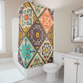 Kleurrijke Patchwork: Majolica Tegel Design Douchegordijn (In situ)